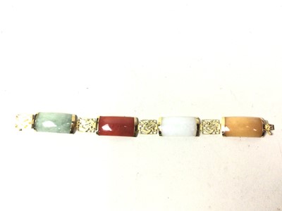 Lot 6 - TWO CHINESE HARDSTONE AND GOLD BRACELETS