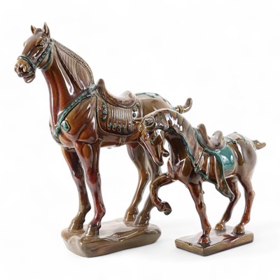 Lot 1371 - BESWICK, TWO CHINESE TANG DYNASTY STYLE HORSE FIGURES