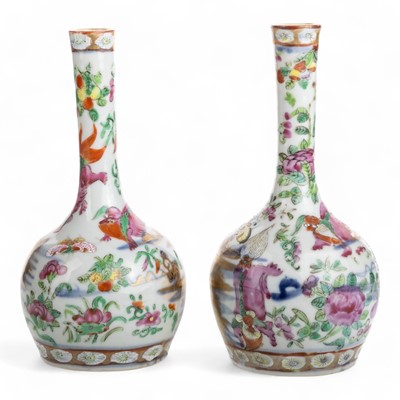 Lot 1412 - PAIR OF CHINESE FAMILLE ROSE BOTTLE VASES