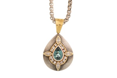 Lot 400 - TOURMALINE AND DIAMOND PENDANT