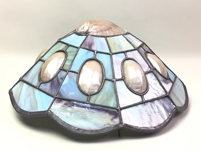 Lot 243 - ABALONE SHELL AND STAINED GLASS CEILING LIGHT