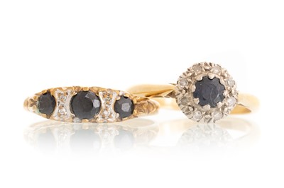 Lot 384 - TWO SAPPHIRE AND DIAMOND RINGS