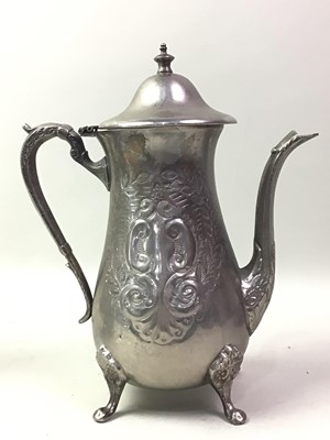 Lot 97 - SADDAM HUSSEIN INTEREST (IRAQI, 1937–2006), SILVER PLATED FOUR-PIECE COFFEE SERVICE