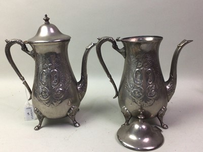Lot 97 - SADDAM HUSSEIN INTEREST (IRAQI, 1937–2006), SILVER PLATED FOUR-PIECE COFFEE SERVICE