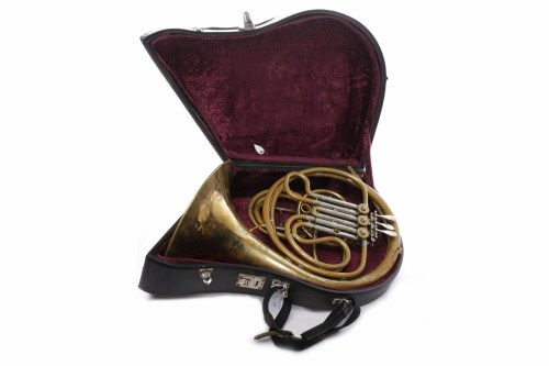 Lot 618 - BRASS FRENCH HORN BY J.R. LAFLEUR AND SONS LTD...