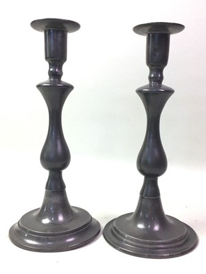 Lot 437 - PAIR OF PEWTER CANDLESTICKS