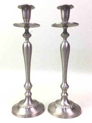 Lot 444 - TWO PAIRS OF METAL CANDLESTICKS