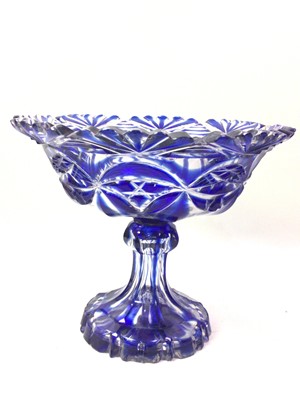 Lot 483 - BOHEMIAN STYLE COBALT BLUE AND CLEAR GLASS COMPORT