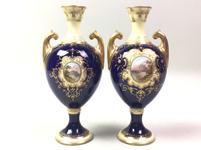 Lot 174 - PAIR OF COALPORT TWIN HANDLED VASES