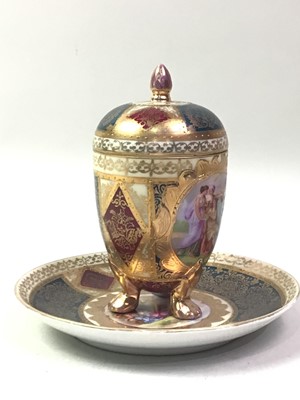 Lot 513 - PORCELAIN LIDDED CHOCOLATE CUP AND SAUCER