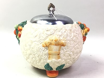 Lot 125 - CLARICE CLIFF BISCUIT BARREL AND FRUIT BOWL