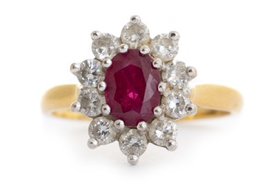 Lot 405 - RUBY AND DIAMOND CLUSTER RING