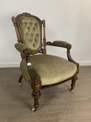 Lot 543 - VICTORIAN WALNUT ARMCHAIR