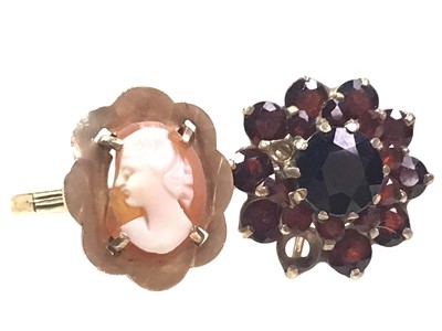 Lot 626 - GARNET CLUSTER RING AND A CAMEO RING