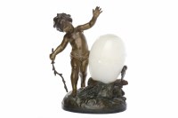 Lot 811 - FRENCH SPELTER TABLE LAMP modelled as a putti...