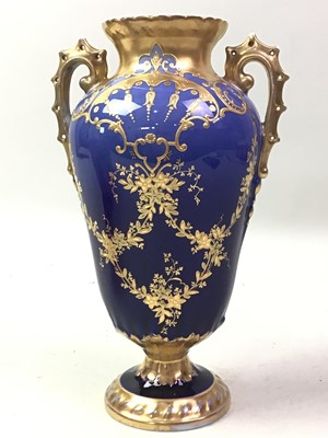 Lot 582 - M REDON, LIMOGES TWIN HANDLED VASE