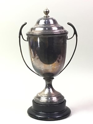 Lot 585 - SILVER PLATED TWIN HANDLED TROPHY