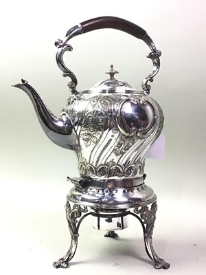 Lot 610 - LATE VICTORIAN PLATED TEA KETTLE