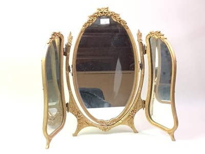 Lot 710 - GILT TRI PLATE DRESSING MIRROR