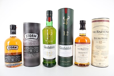 Lot 142 - BALVENIE 12 YEAR OLD DOUBLEWOOD, GLENFIDDICH 12 YEAR OLD AND STORM