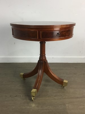 Lot 676 - BURR WOOD OCCASIONAL DRUM TABLE