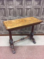 Lot 886 - VICTORIAN WALNUT OBLONG FOLD OVER CARD TABLE...
