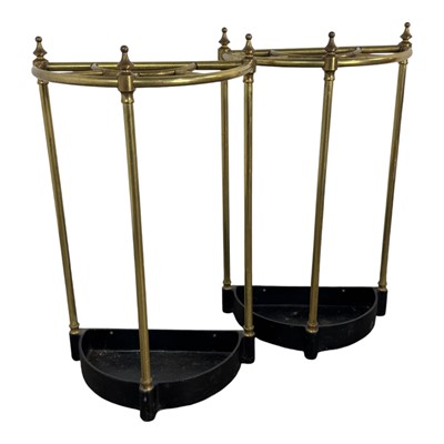 Lot 1467 - PAIR OF BRASS DEMI-LUNE STICK STANDS