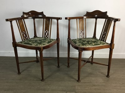 Lot 407 - PAIR OF EDWARDIAN MAHOGANY CORNER CHAIRS