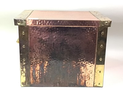 Lot 408 - BRASS AND HAMMERED COPPER COAL BOX