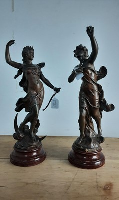 Lot 415 - PAIR OF SPELTER FIGURES OF DIANE AND L'AURORE