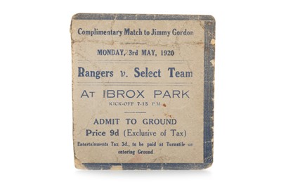 Lot 1765 - RANGERS F.C. VS SELECT TEAM, COMPLIMENTARY MATCH TO JIMMY GORDON TICKET