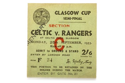 Lot 1766 - CELTIC F.C. VS. RANGERS F.C., GLASGOW CUP SEMI-FINAL TICKET