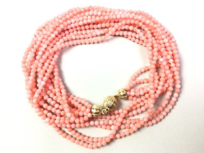 Lot 475 - SIX STRAND CORAL BEAD NECKLACE