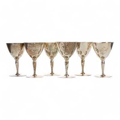 Lot 1591 - SET OF SIX SILVER WINE GOBLETS