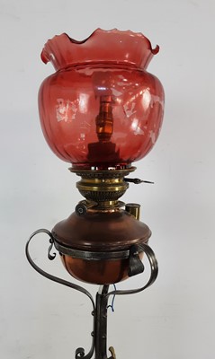 Lot 155 - WROUGHT IRON CONVERTED OIL LAMP