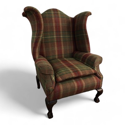 Lot 1497 - GEORGIAN STYLE WING BACK ARMCHAIR