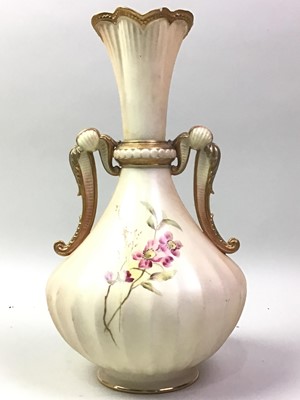 Lot 580 - ROYAL WORCESTER BLUSH IVORY TWIN HANDLED VASE