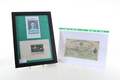 Lot 1848 - JAMES 'JIMMY' MCGRORY OF CELTIC F.C., CHEQUE AND SIGNED PICTURE