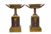 Lot 1012 - PAIR OF 19TH CENTURY GILT METAL AND ROUGE...