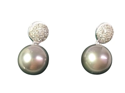 Lot 47 - PAIR OF PEARL AND DIAMOND EARRINGS