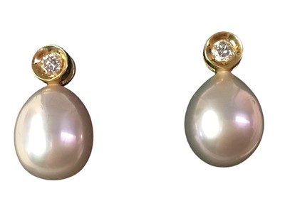 Lot 46 - PAIR OF PEARL AND DIAMOND EARRINGS