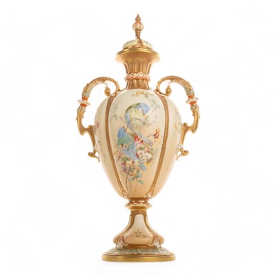 Lot 1675 - CHARLES BALDWYN FOR ROYAL WORCESTER, LIDDED VASE