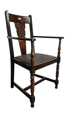 Lot 192 - EDWARDIAN OAK OPEN ELBOW CHAIR