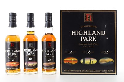 Lot 142 - HIGHLAND PARK 12 YEAR OLD, 18 YEAR OLD AND 25 YEAR OLD 3 X 33.3CL SET