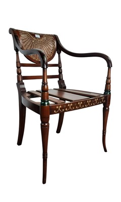 Lot 222 - REPRODUCTION SHERATON STYLE PAINTED MAHOGANY ELBOW CHAIR