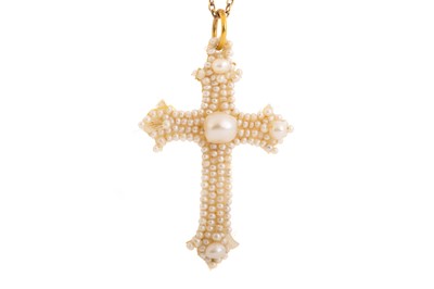 Lot 574 - SEED PEARL PENDANT ALONG WITH A CROSS PENDANT