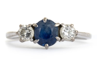 Lot 575 - SAPPHIRE AND DIAMOND THREE STONE RING