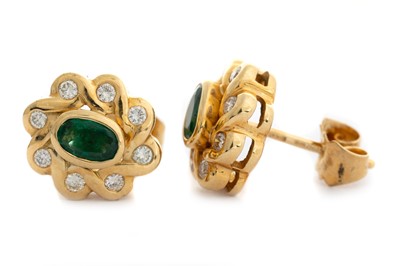 Lot 597 - PAIR OF EMERALD AND DIAMOND EARRINGS