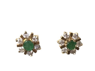 Lot 361 - PAIR OF EMERALD AND CUBIC ZIRCONIA CLUSTER EARRINGS