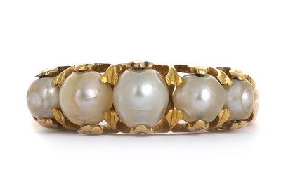 Lot 602 - PEARL FIVE STONE RING